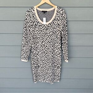Ann Taylor Long Sleeve Leopard Print Knitted Sweater Dress